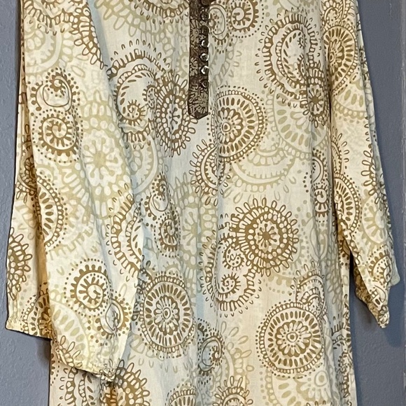 J. Jill Geometric Boho Henley Blouse Women’s Medium 3/4 Sleeve Lightweight - Picture 5 of 7